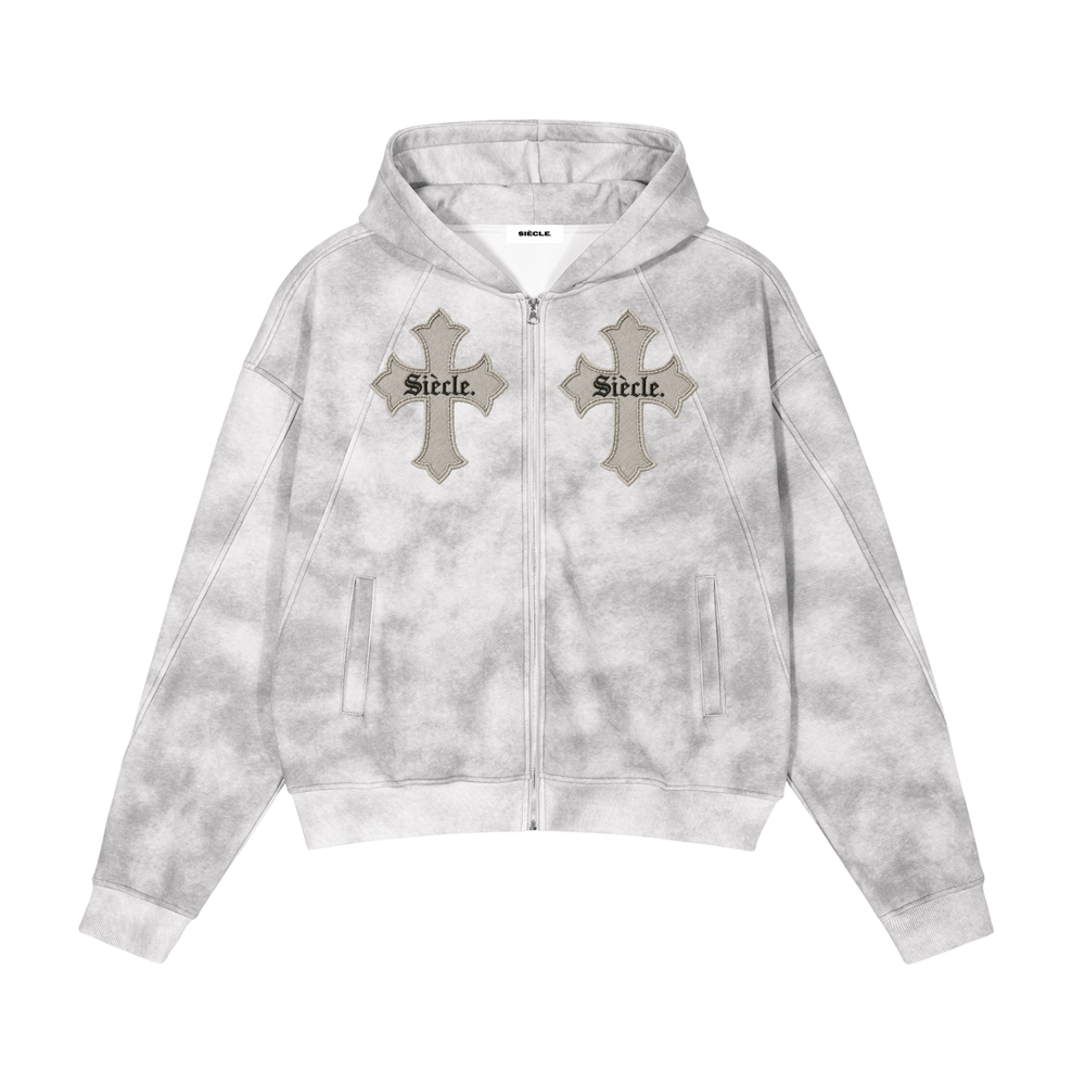 Dirty Washed Zip-Up Fleece Hoodie