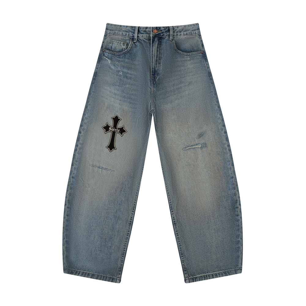 Men's Distressed Barrel Leg Jeans